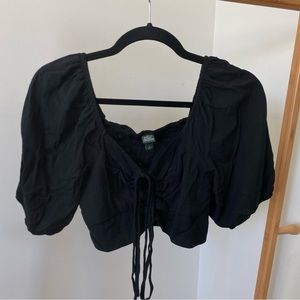 Wild Fable Black Bubble Sleeve Smocked Crop Top size S